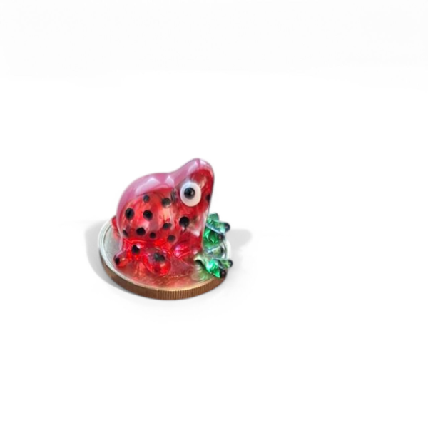 Frosch Mini Glasfigur - Handgefertigte rote Dekofigur mit schwarzen Punkten