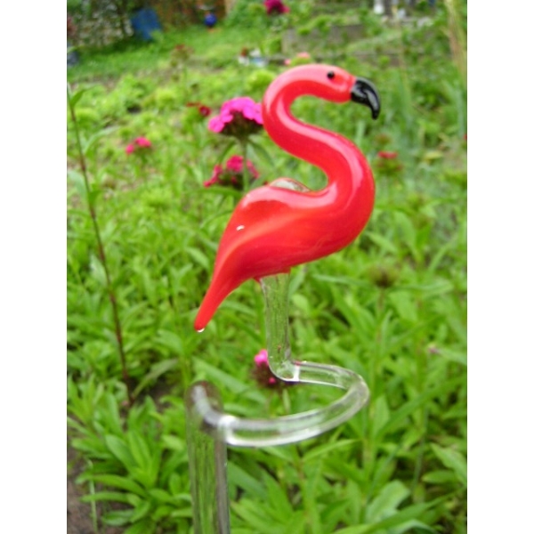 Flamingo Pink - Rosa Rot - Orchideenstab - Blumenstab Rankhilfe Glas Figur 43 cm
