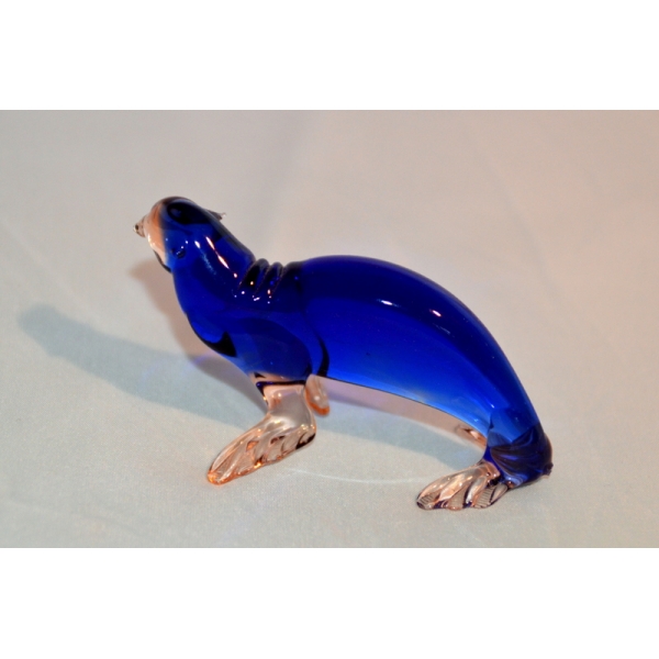 Seelöwe Blau - Figur Glas - Deko Setzkasten Vitrine Robbe