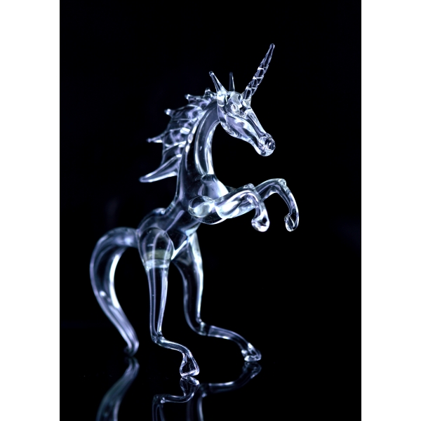 Einhorn Klar - Figur aus Glas Groß aus Klarglas - Glastier Glasfigur Deko Vitrine