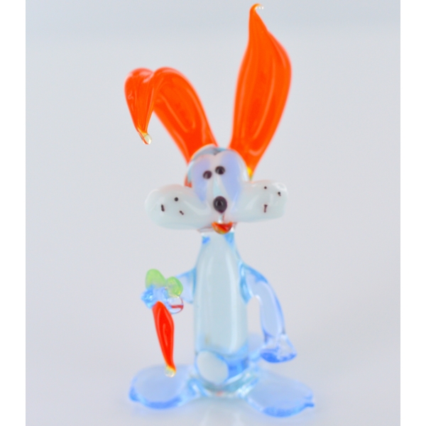 Hase mit Möhre Löffler - Blau Orange Glas Figur Kaninchen Karotte Setzkasten Glücksbringer Häschen