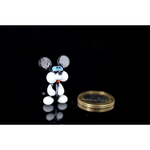 Maus Schwarz Weiß - Mäuschen Figur aus Glas - Miniatur Deko