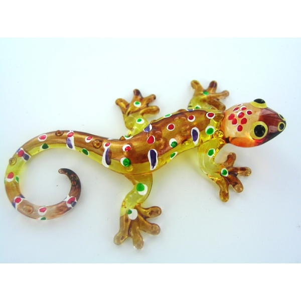 Gecko - Glasfigur - Glasfiguren- T-Gelb-Braun S