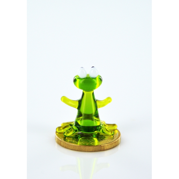 Frosch Grün - Miniatur Figur aus Glas - Deko Setzkasten Vitrine Glücksbringer