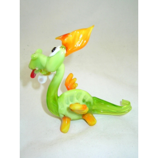 Drache mit Blume Grün - Glasfigur 6-14-2 Grün Drachen Glas Figur Setzkasten Glücksbringer Vitrine