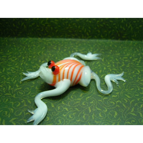 Frosch weiß orange Figur Glas Deko Setzkasten Vitrine