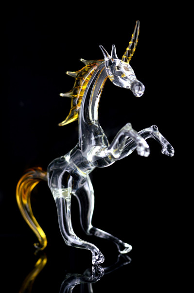 Einhorn stehend-Glasfigur-Gold-Klar