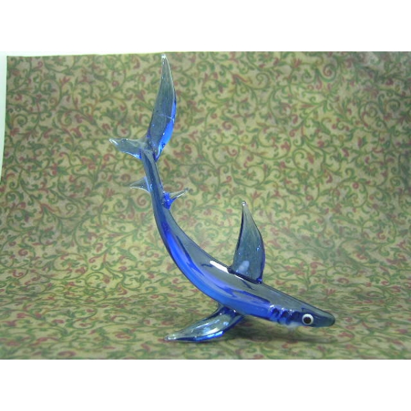 Hai_2 - Blau Figur aus Glas Glastier Fisch Haifisch