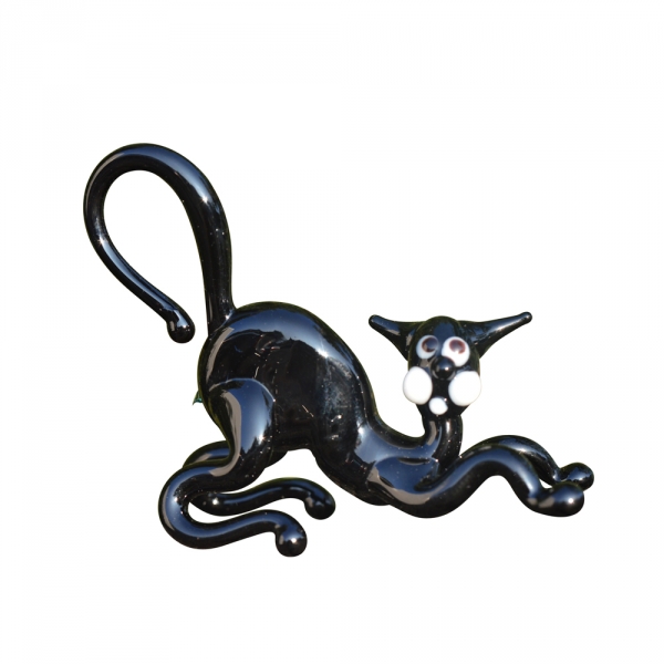 Katze schwarz im Spiel - Figur aus Glas Deko Setzkasten Vitrine