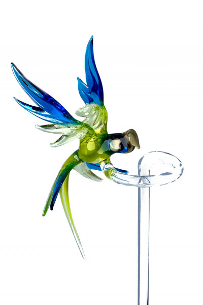 Ara Orchideenstab Grün Blau - Glas Blumenstab mit Vogel Figur Rankhilfe 43 cm - Papagei Deko Blüten