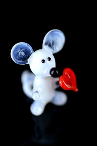 Maus mini mit Herz -Glasfigur-k-5 - Miniatur Figur aus Glas - Deko Setzkasten Vitrine Sammlerstück
