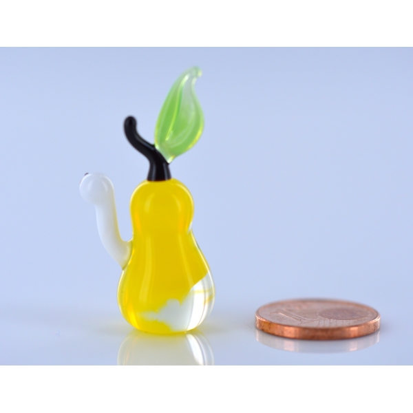 Birne mit Wurm - Glasfigur Miniatur Obst Wurm - Glastier