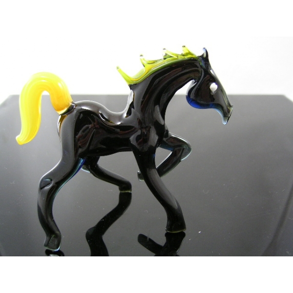 Pferd -Horse-13-12 - Glastier Schwarz Gelb -Figur aus Glas