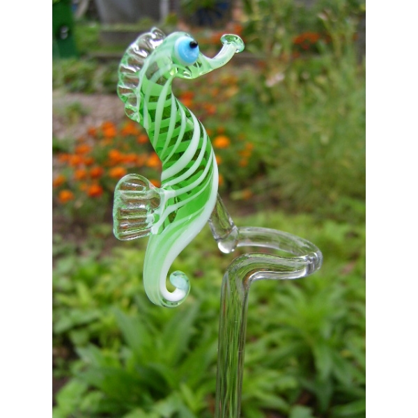 Seepferdchen Grün - Orchideenstab Rankhilfe Blumenstab aus Glas