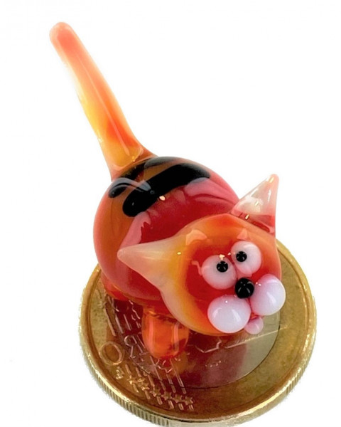 Katze Rot Gelb Orange Mini - Miniatur Glas Tiger Samtpfote- Glastier- Deko Figur Setzkasten Vitrine