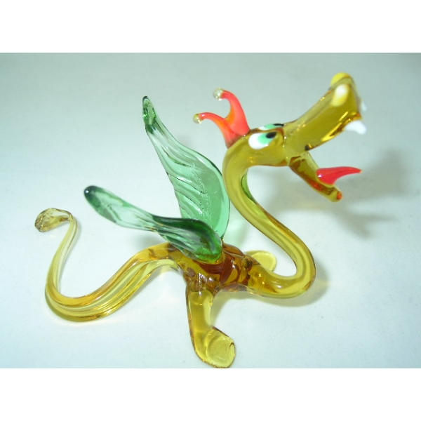 Drache 2 - Glastier Figur aus Glas Drachen Grün Braun Deko Vitrine