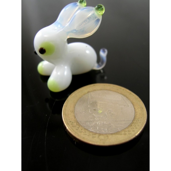 Hase mini 2 Weiß -Glasfigur-k-10 Weiß Miniatur Glas Figur Kaninchen Setzkasten Glücksbringer Häschen