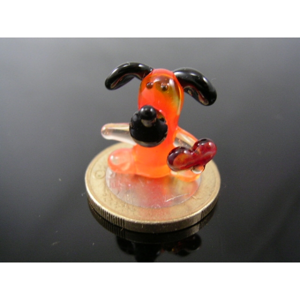 Hund mit herz orange mini-k-3-Glasfigur-Glasminiatur -Glasfigure