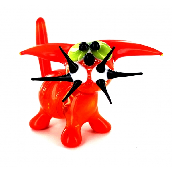 Katze Rot Orange Gelb Gestreift - Figur aus Glas - grün Deko Setzkasten Vitrine