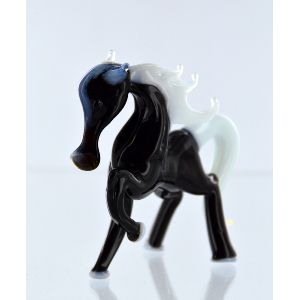 Pferd Stilo schwarz/weiß - Figur aus Glas Deko Vitrine