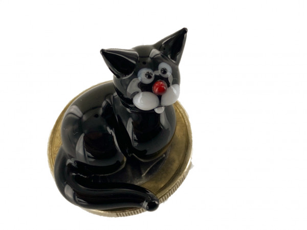 Katze Schwarz - Miniatur Figur aus Glas - Deko Setzkasten Vitrine Glücksbringer