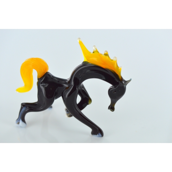Pferd Schwarz Gelb - Glasfigur 12 x 4 x 10 cm - Glastier