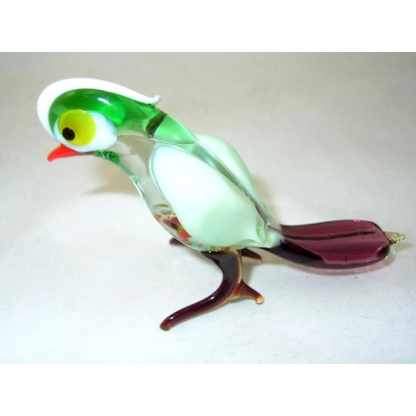 Vogel - Figur aus Glas - Glasfigur Glastier Bunter Vogel Grün Violett Gelb - Deko Vitrine -b9-6-1