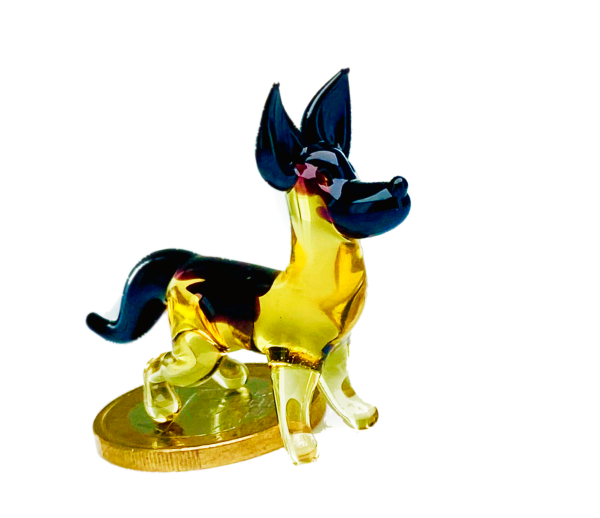 Hund Mini Deutscher Schäferhund - Miniatur Figur aus Glas - Deko Setzkasten Vitrine Glücksbringer