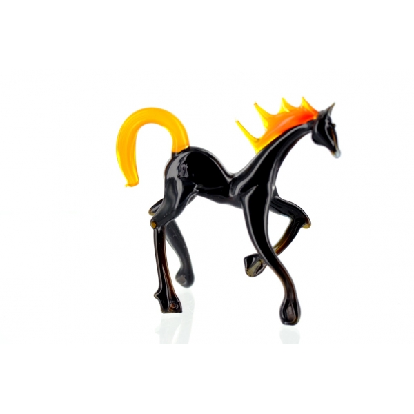 Pferd Horse - Glasfigur-schwarz-rot