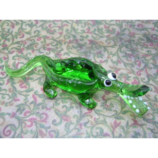 Krokodil Groß Grün - Kroko Alligator Figur aus Glas Zähne