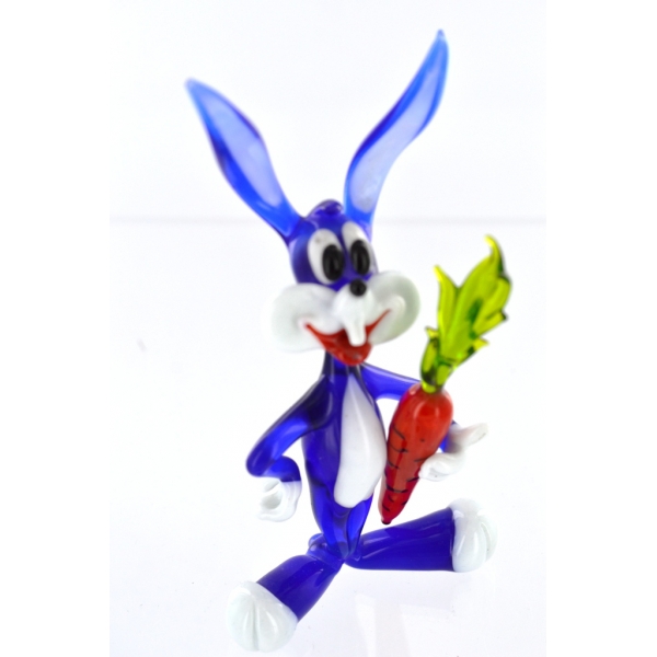 Hase Groß mit Möhre Blau - Löffler Glas Figur Kaninchen Karotte Setzkasten Glücksbringer Häschen
