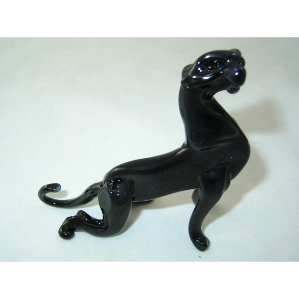 Panther Glasfigur -13-5 Figur aus Glas Schwarzer Panther Deko Vitrine Setzkasten Glastier