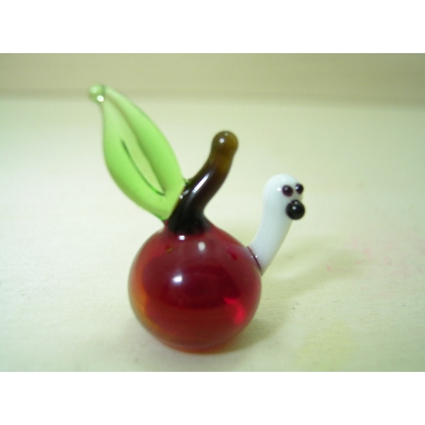 Apfel mit Wurm rot - Glastier