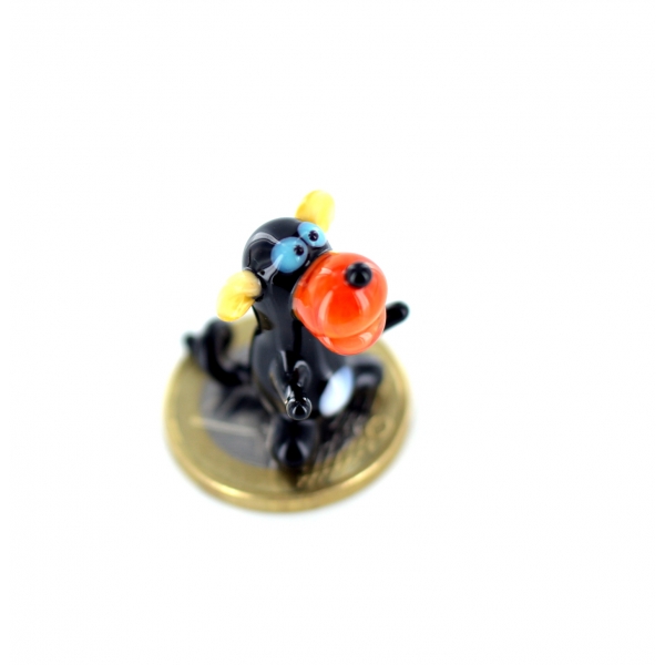 Affe Schwarz Orange Mini - Miniatur Figur aus Glas