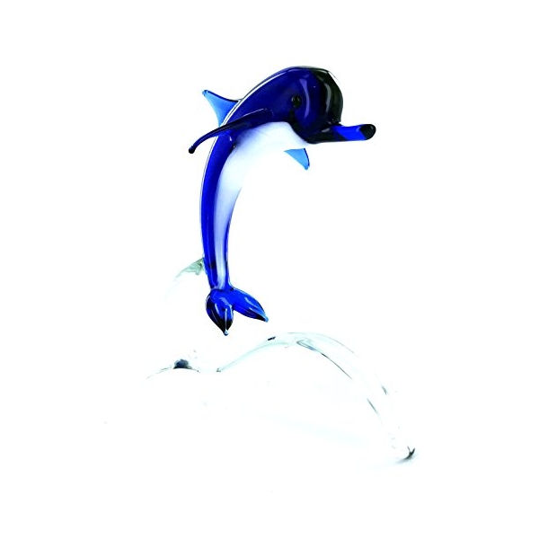 Delfin Auf Welle Blau - Glastier Glas Figur Deko Vitrine Delphin Tümmler