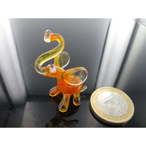 Elefant mini Orange - Miniatur Glas Figur Glücksbringer Setzkasten4-Glastier-k-3