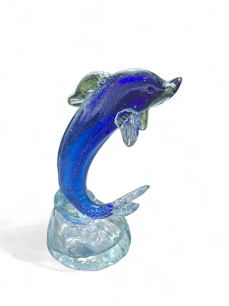 Elegante Delfin Glasfigur - Handgefertigte Kristallskulptur in Blau