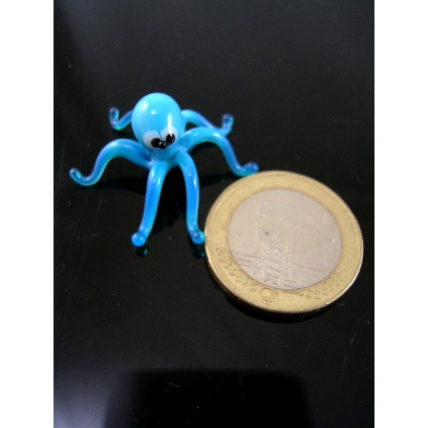 Krake Mini Hellbau - Miniatur Figur blauer Oktopus Glas Glastier Glasfigur k-9 Tintenfisch Aquarium
