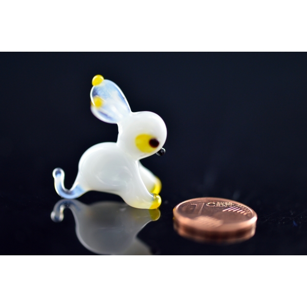 Weißer Hase - Miniatur Glasfigur Weiß Gelb- Glastier