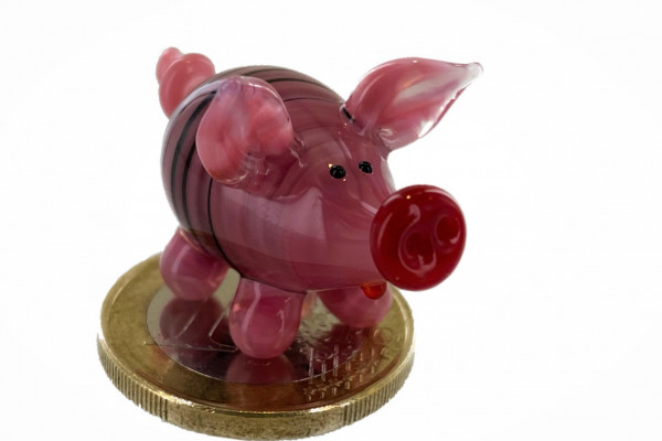 Schwein mini Rosa Rot - Miniatur Figur aus Glas Schweinchen Deko Glücksbringer