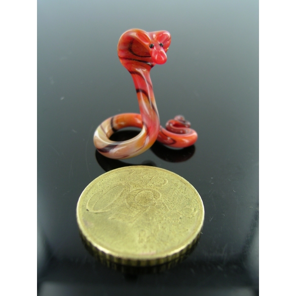 Kobra Miniatur Glasfigur Rot Orange - Mini Schlange aus Glas - F