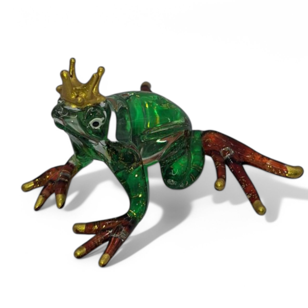 Froschkönig grün - Edle Glasfigur mit goldener Krone