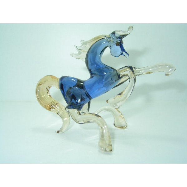 Pferd_1 - Glastier Blau - Deko Vitrine Reiten Figur aus Glas