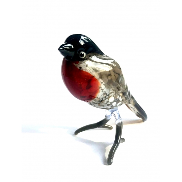 Gimpel Stehend - Vogel Figur aus Glas - Spatz Rot Dompfaff Deko Glasvogel Vitrine