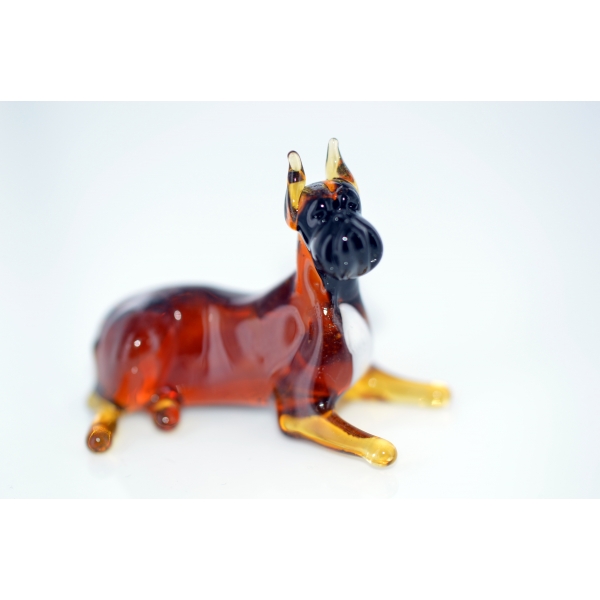 Hund-Dog-Deutscher Boxer liegend-b8-3-6-Glasfigur - Glas Figur Deko Setzkasten Vitrine