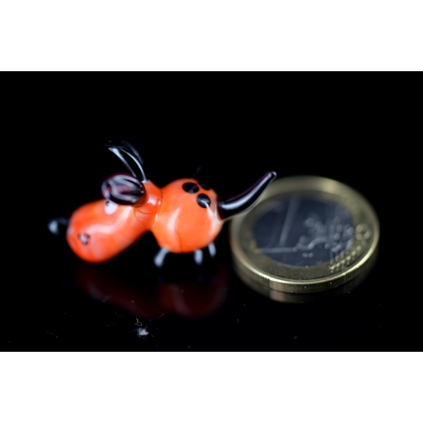 Hund - Mini Orange Rot Braun 32 - Miniatur Glas Figur Deko Setzkasten Vitrine Sammler Glücksbringer