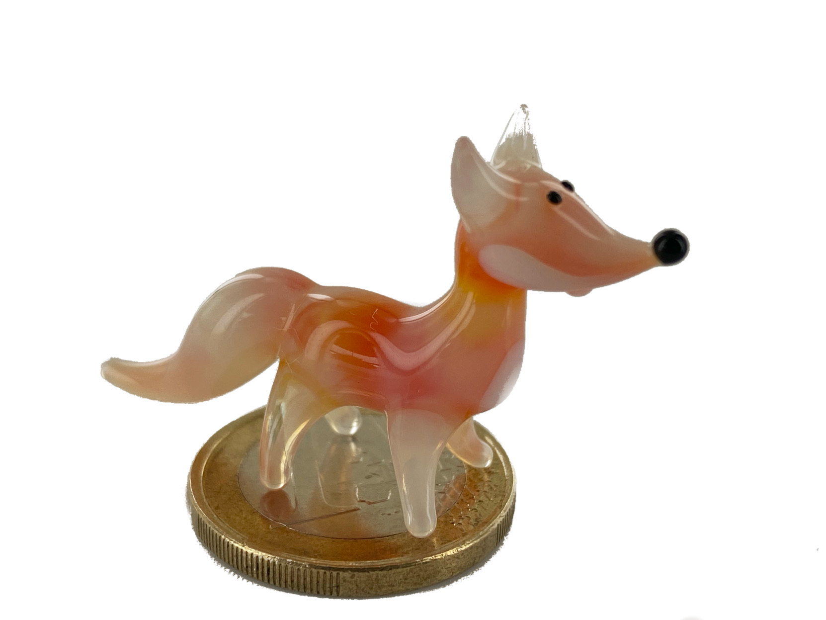 Mini - - Orange Fuchs Figur Setzkasten | Vitrine Rot Stehend aus Glas Deko Bastick Miniatur Rot Glasfiguren