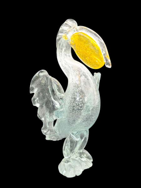 Pelikan groß - Glafigur - Handgefertigte Kunst aus Klarglas mit gelben Schnabel