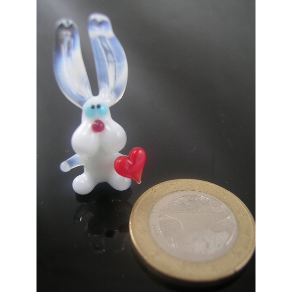 Hase mit Herz mini 2-Glasfigur-k-8 Miniatur Glas Figur Häschen Kaninchen Weiß Setzkasten Glücksbrin