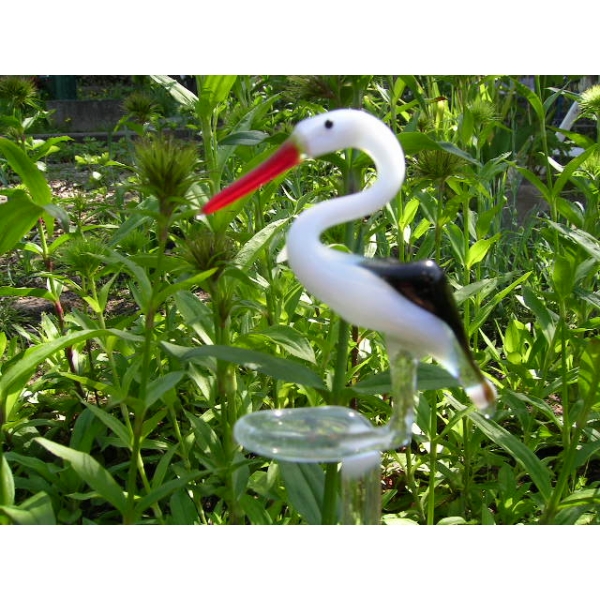 Storch Orchideenstab - Blumenstab Schwarzstorch Glas Figur Blütenstütze Rankhilfe 43 cm